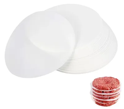 Produktbild von 500 Blatt Backpapier für eine Hamburgerpresse, Hamburgerpapier, Papier für kleine Hamburger-Patties und eine Pattypresse, Hamburger-Teiler, rund 11 cm