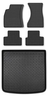 Image de Tapis en caoutchouc + bac de coffre pour Audi A4 B9 2015-2024 (break) – 5 pièces, noirs, semi-universel, adapté