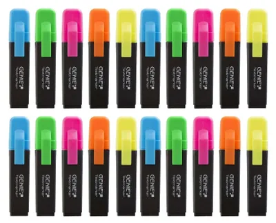 Produktbild von 20x GENIE Textmarker 5 Farben Neon Marker Set Highlighter Stifte Leuchtmarker