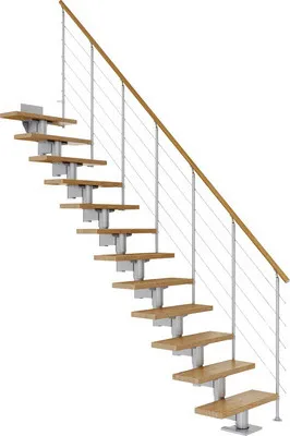 Produktbild von Pertura Mittelholmtreppe Chiron Eiche Leimholz Perlgrau Gerade 75 cm 11 Stufen / 12 Steigungen Relinggeländer Grau (RAL