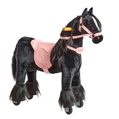 Produktbild von Mechanisches Pferd auf Rollen Ponnie Ebony S mit rosa Sattel