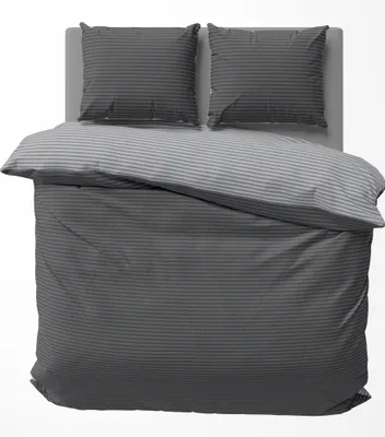 Produktbild von Bettwäsche gestreift Streifen modern Wende Renforcé Baumwolle mit Reißverschluss, Größe:3 teilig 200x200 cm, Farbe:grau / anthrazit