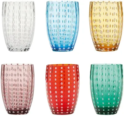Tumbler-Gläser, handgefertigt, 6er-Set, 32 cl, farbenfroh