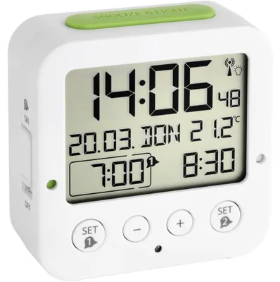 Produktbild von Digitaler Wecker mit Innenraumtemperatur, Datum und Wochentag, zwei Weckzeiten, kompaktes Design