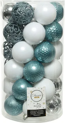 Produktbild von Weihnachtskugeln Kunststoff Ornamente 6cm 37er Set - Blau / Weiß