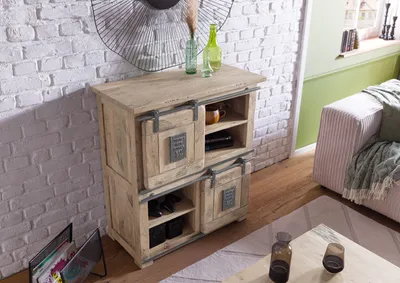 Produktbild von MASSIVMOEBEL24 Highboard Mango 90x45x100 whitewash lackiert RAILWAY #3005