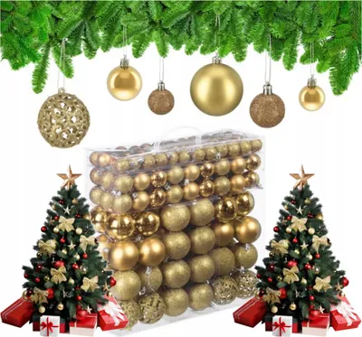 Produktbild von Sada 150 nerozbitných vianočných ozdôb GOLD - mix vzorov, elegantné a bezpečné plastové ozdoby na stromček od Relaxdays, veľkosť 7 cm pre pestré sviatočné chvíle!
