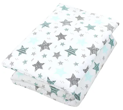 Produktbild von TupTam Kinder Gemusterte Bettdecken Set Ganzjahresdecke Bettdecke Kopfkissen Flachkissen 2tlg., Farbe: Sterne Mint / Schwarz, Größe: 135x100 cm