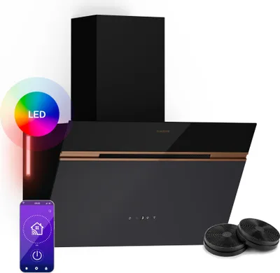Image de Klarstein Alina Hotte Aspirante - 60 cm Hotte Décorative, 520 m³/h, Classe A++, Éclairage LED, Silencieuse 52 dB, Mode Évacuation & Recirculation,Tactile, Noire