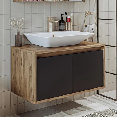 Produktbild von Roomart ATLANTIC-85 Badmöbel-Set 2-teilig 85 cm breit, Anthrazit-Eiche