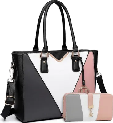 Obrázok produktu pre Miss Lulu dámska kabelka cez rameno shopper V-shape kožená taška - čierna