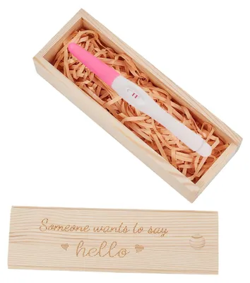 Imagen del producto de Solidchoice - Caja de recuerdo de prueba de embarazo de madera con cinta de rafia