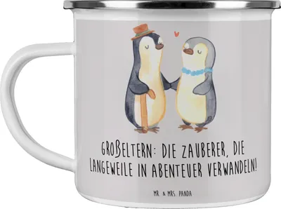 Produktbild von Mr. & Mrs. Panda Haferl Großeltern Zauberer - Grau Pastell - Geschenk, Familie, Pott, Freude, herzerwärmende Sprüche, Generationen, Motivtasse, Emaille Tasse, Weisheit
