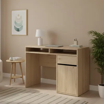 Immagine prodotto di Dmora Scrivania Abbadu 48.2x110.2x77.4h cm Marrone Rovere, Un'anta un Cassetto