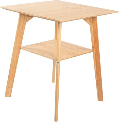 Produktbild von Beistelltisch aus Bambus-Holz mit Qi Ladestation für Handys, max 10 Watt ohne Netzteil, rund oder eckig, ca. 48 cm hoch (eckig)