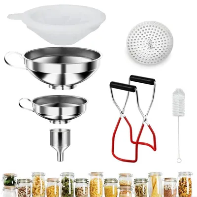Obrázek produktu pro Sada trychtýřů z nerezové oceli, 7 kusů, včetně sklenic, zvedáku a filtru