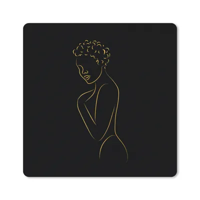 Produktbild von MuchoWow® Mauspad Mousepad Frau - Schwarz - Gold - Strichzeichnung 20x20 cm - Mousepads - Maus Mat - Pad - Mausunterlage - Desk Mat - Bureauartikeln