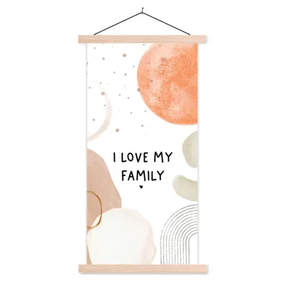 Produktbild von MuchoWow® Textilposter Zitate - Sprichwörter - Ich liebe meine Familie 60x120 cm mit holzfarbenen Rahmen - Holz