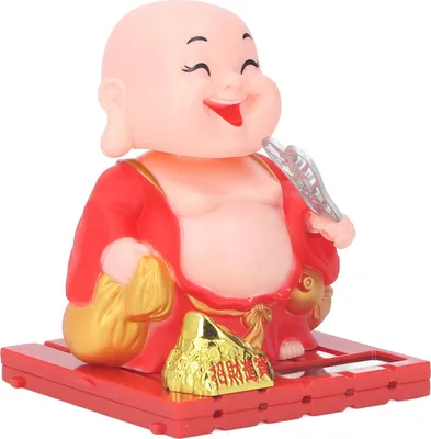 Imagen del producto de Decoración de Buda con energía solar, estatua con mano que se mueve automáticamente, ideal para adornar el hogar o el coche. Color: rojo