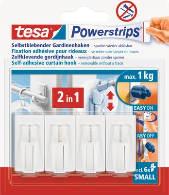 Produktbild von TESA Gardinenhaken selbstklebend Vario 2in1-Funktion rückstandslos entfernbar für Gardinenstangen und Gardinen