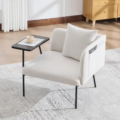 Produktbild von STILVORA Einzelsessel mit Stofflehne und 2 Staufächern, Wohnzimmersessel mit Stauraum und Beistelltisch , Sessel im minimalistischen Design mit Metallrahmen