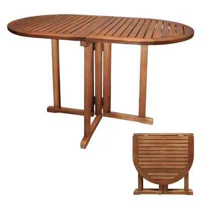 Produktbild von Gartentisch aus Eukalyptus Holz klappbar 120 x 70 cm - oval - Massivholz Outdoor Esstisch rund geölt - Balkontisch Terrassentisch Tisch für Außen