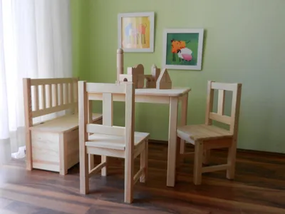 Produktbild von Bambini Kindersitzgruppe mit Kindersitzbank aus unbehandeltem Massivholz NEU