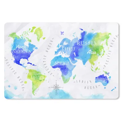 Produktbild von MuchoWow® Schreibtischunterlage Weltkarte - Aquarell - Grün - Blau 60x40 cm - XXL Mauspad - Großes Mauspad