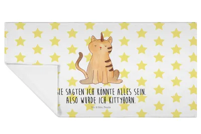 Produktbild von Mr. & Mrs. Panda Flauschtuch Einhorn Katze - Weiß - Geschenk, Handtuch, Regenbogen, Unicorn, gesichtshandtuch, 50x100, Mieze, gesichtstuch, kleines, Glitzer