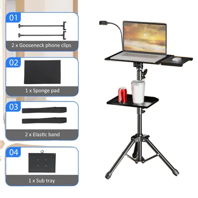 Image de Support de projecteur, 3 étagères, hauteur réglable, 125 centimètres