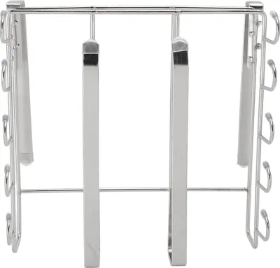 Zdjęcie produktu dla Under Cabinet Hanging Shelf Stainless Steel Under Shelf Storage Rack with Multiple Hooks for Cutting Boards Cups Paper Towels Kitchen Utensils Silver