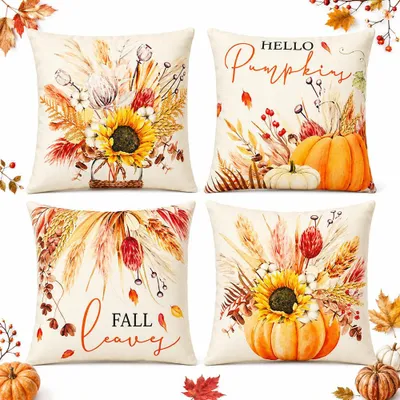 Kissenbezüge Kürbis 45x45 cm, 4 Stück, Herbst-Deko