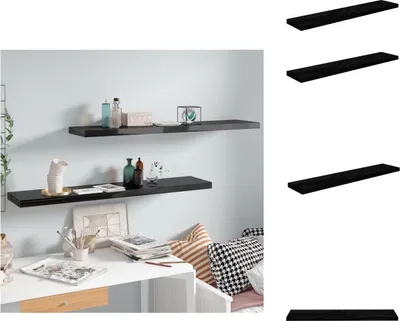 Produktbild von vidaXL Schweberegale 2 Stk. Hochglanz-Schwarz 120x23,5x3,8 cm MDF - Wandregale