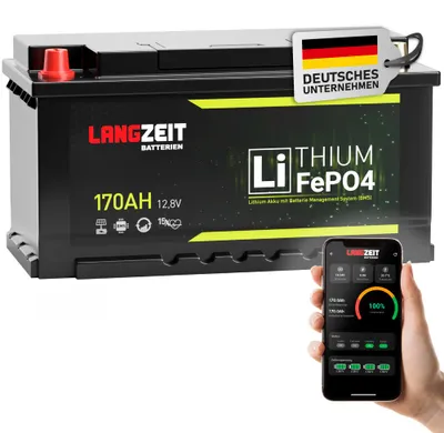 Produktbild von LANGZEIT LifePO4 170Ah Bluetooth 12V Lithium Batterie L5 100Ah 120Ah 150Ah
