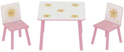 Produktbild von 3-teiliges Kindertisch- und Stuhlset, Kindertisch mit 2 Kiefernholzstš¹hlen fš¹r Kinder ab 3 Jahren, 60 x 60 x 44 cm, Rosa