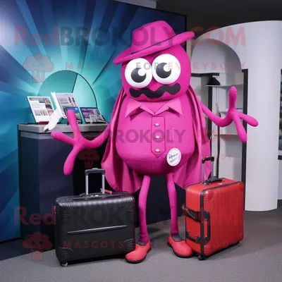 Productafbeelding van Magenta Spider mascotte REDBROKOLY kostuum karakter gekleed met een jas en aktetassen