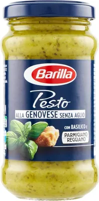 Produktbild von 3x Barilla Pesto alla Genovese Senza Aglio,Pesto mit Frischem Basilikum, ohne Knoblauch Glutenfrei 190g Glas + Italian Gourmet Polpa di Pomodoro 400g Dose