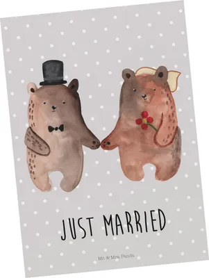 Produktbild von Mr. & Mrs. Panda Postkarte Bär Heirat - Grau Pastell - Geschenk, Verheiratet Heirate Hochzeit Hochzeitsgeschenk Hochzeitspaar, Ansichtskarte, Grußkarte, Postkarten, Teddy