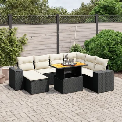 Produktbild von Design 8-tlg. Garten-Sofagarnitur mit Kissen Schwarz Poly Rattan, Gartenmöbel-Sets 2024 Neu
