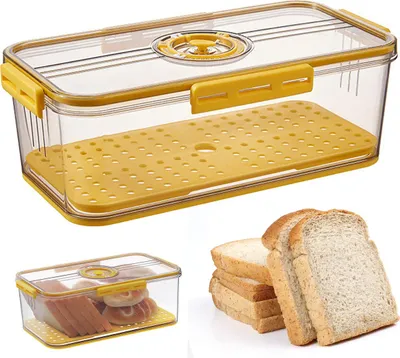Produktbild von Brotkasten für die Küchenarbeitsplatte, luftdichter Brotbehälter, Brotbehälter mit Zeiterfassung und Deckel, Brothalterbehälter für selbstgebackenes Brot, Brötchen, Bagel, Laib