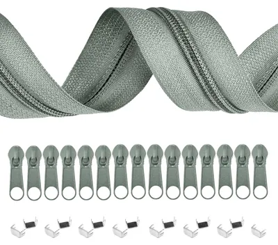 5m Endlos-Reißverschluss 3mm mit 10 Zippern und 15 Endstücke grüngrau