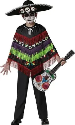 Image de Déguisement pour enfants Squelette Poncho Noir - 10-12 ans