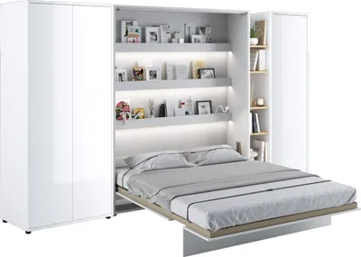 Produktbild von Wohnwand mit Schrankbett Bed Concept 160x200 Lenart Kleiderschrank Regalschrank Regal Led Beleuchtung Weiß/Artisan Eiche