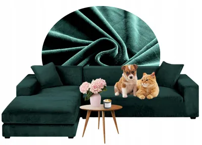 Produktbild von 2er Set Sofabezug - Grün - 3-Sitzer 190-230 cm - Stretch - Ecksofa Bezug - Samt