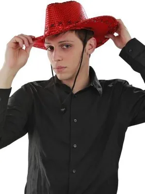 Produktbild von Cowboy Paillettenhut Pailletten Hut Cowboyhut Rot roter Rangerhut Ranger