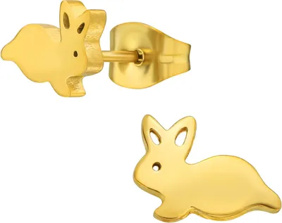 Produktbild von Ohrringe Ohrstecker 316L Chirurgenstahl mit Hase in verschiedenen Farben Farbe - Goldfarben