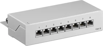 Image de Goobay 93047 CAT 6 Panneau de brassage mini/desktop, 8 ports, gris - STP blindé, gris