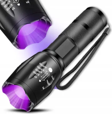 Zdjęcie produktu dla Wodoodporna aluminiowa latarka 2w1 z detektorem UV, czarna, 13 cm x 3 cm, zasilanie 3x baterie AAA