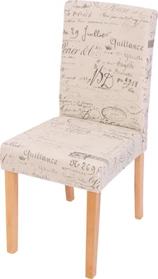 Produktbild von Esszimmerstuhl Littau, Küchenstuhl Stuhl, Stoff/Textil  Schriftzug creme, helle Beine