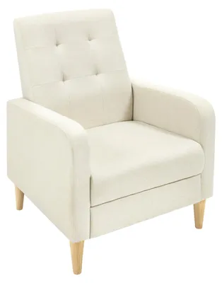 Image de Fauteuil de relaxation - Fauteuil - Fauteuil de lecture - Canapé - Revêtement en lin beige - Pieds en bois massif